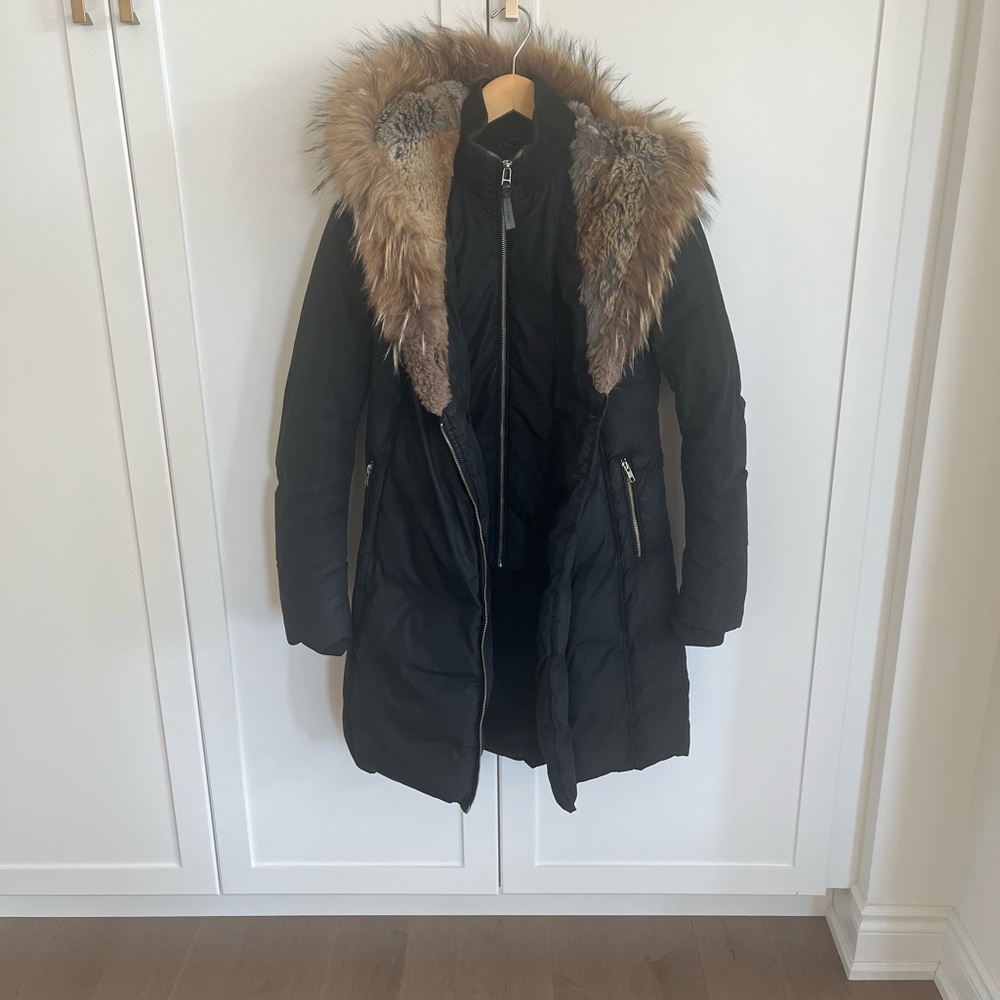 Mackage Black Puffer Coat with Fur Trim